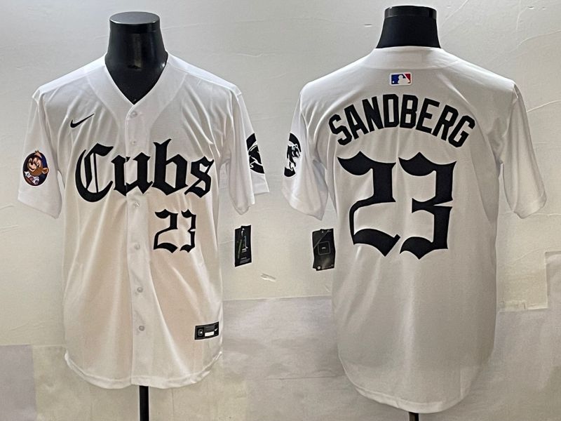 Men 2025 Chicago Cubs 23 Sandberg White Five generations Joint Name Nike MLB Jersey style 13